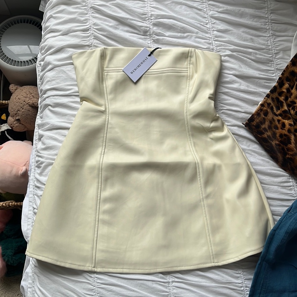 WeWoreWhat vegan leather strapless top